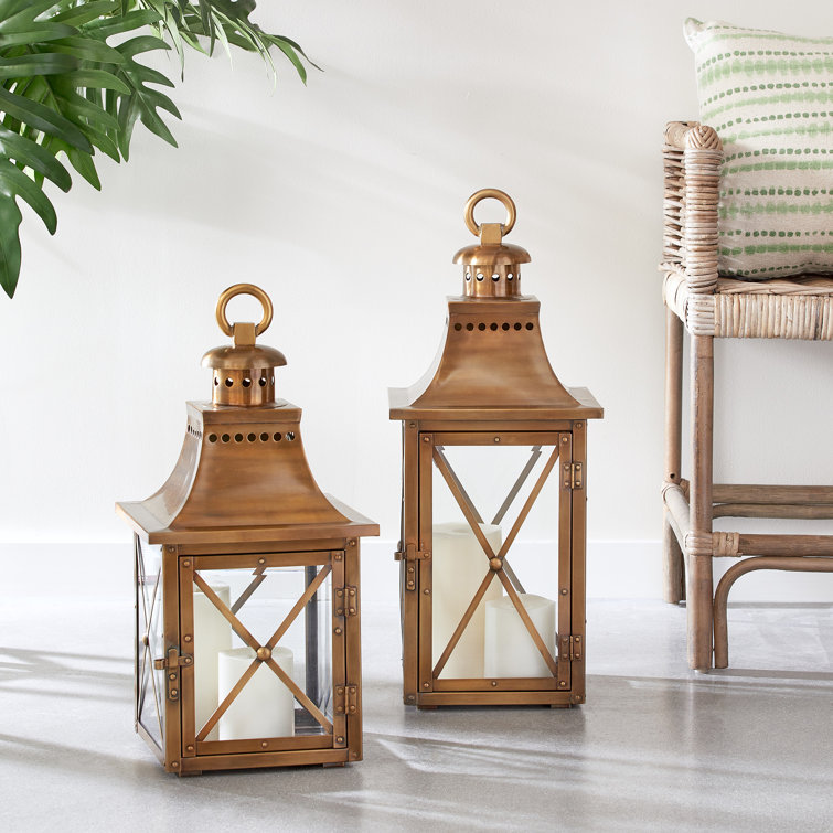 Antique Brass 22" Hanging Floor Candle Lantern