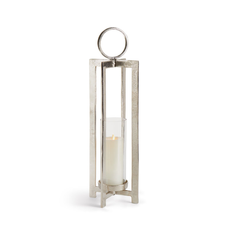 Silver Aluminum and Glass Hanging Tabletop Lantern