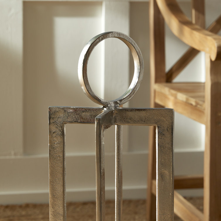 Silver Aluminum and Glass Hanging Tabletop Lantern