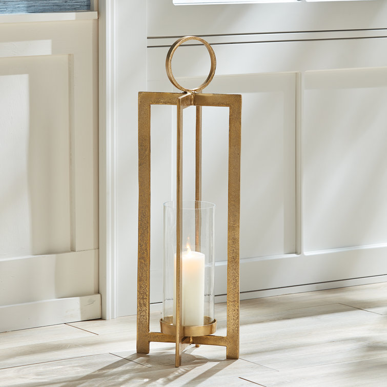 Gold Aluminum and Glass 30.5" Candle Lantern