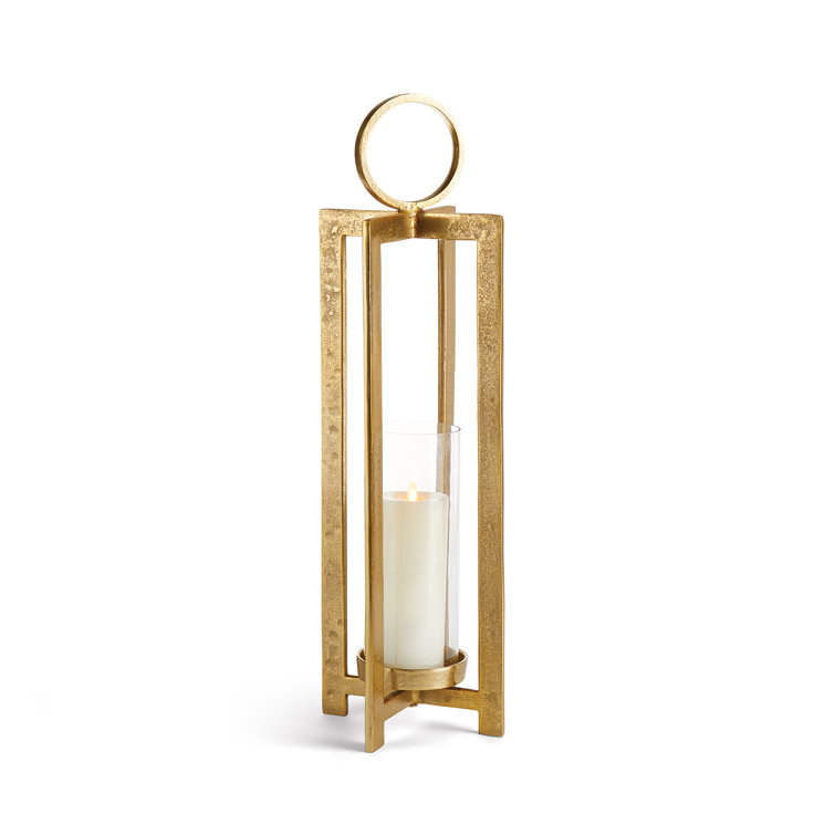 Gold Glass Hurricane Candle Lantern with Handle, 26"