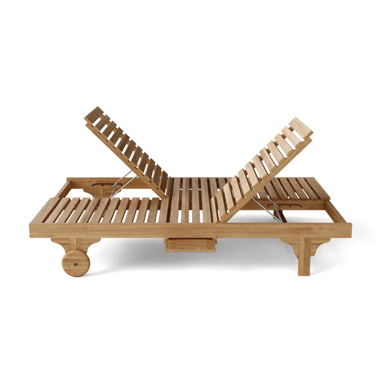 Natural Teak Double Chaise Lounge with Wheels