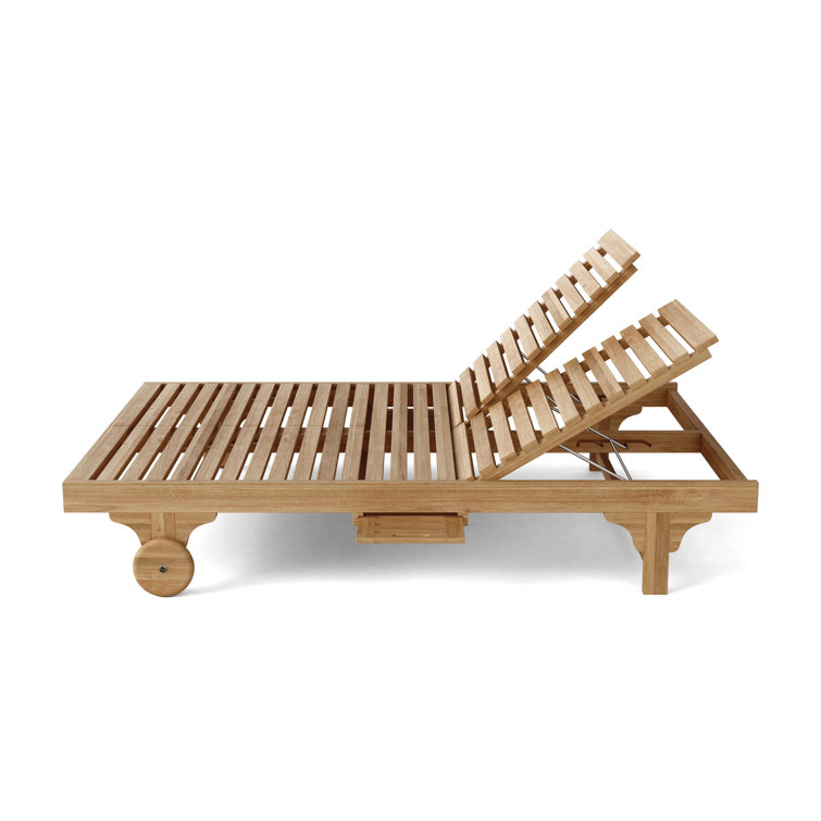 Natural Teak Double Chaise Lounge with Wheels