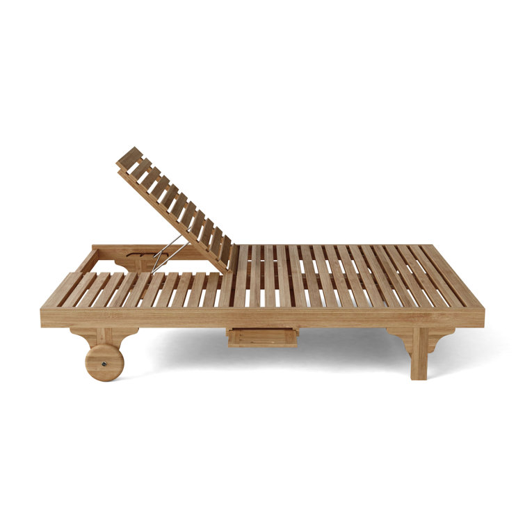Natural Teak Double Chaise Lounge with Wheels