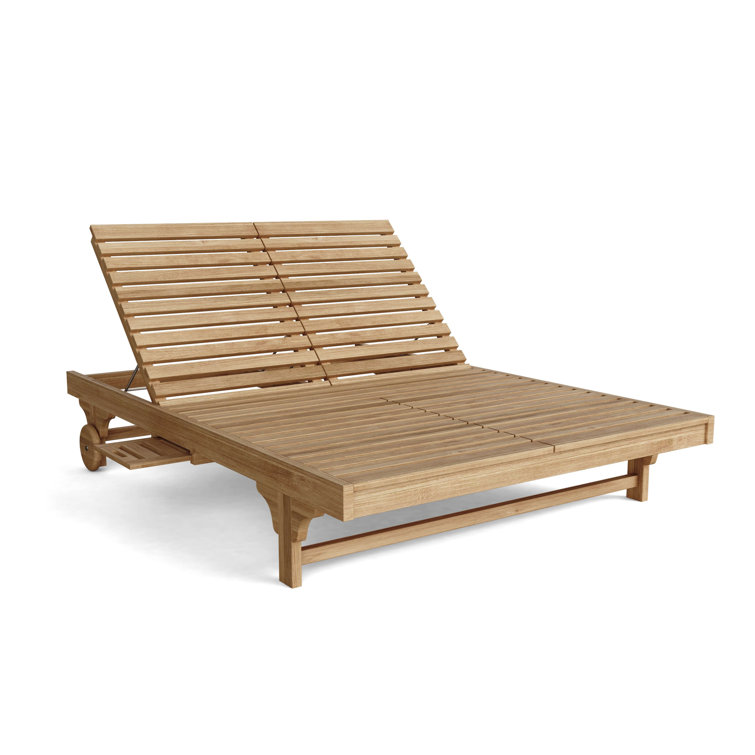 Natural Teak Double Chaise Lounge with Wheels