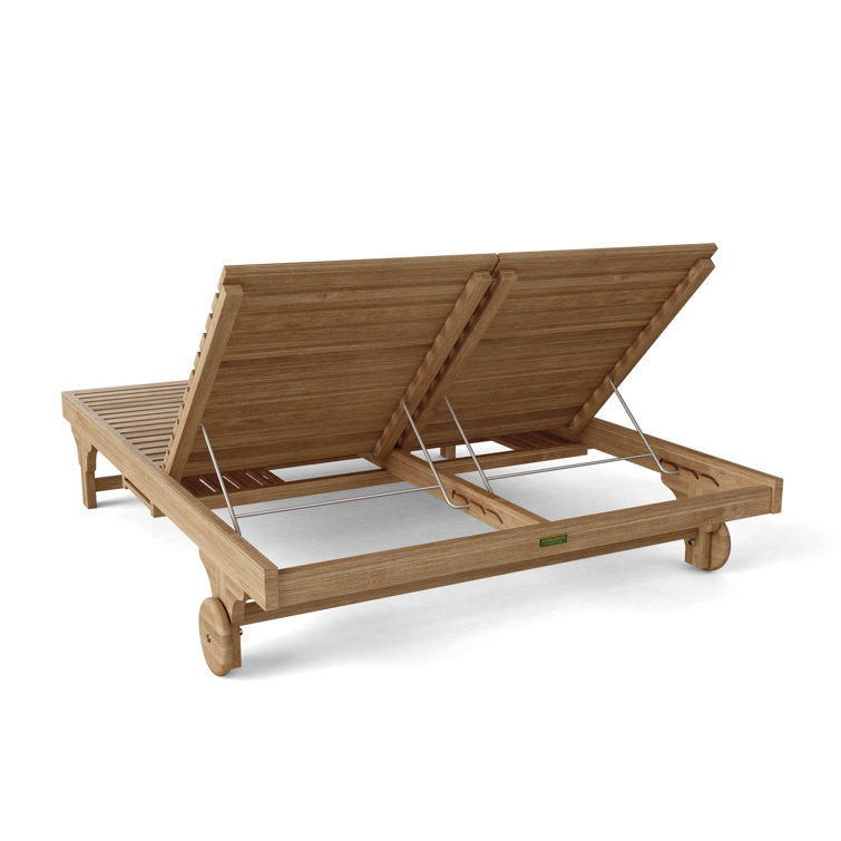Natural Teak Double Chaise Lounge with Wheels