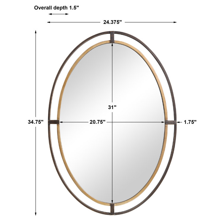 Oval Bronze and Gold Double Frame Wall Mirror