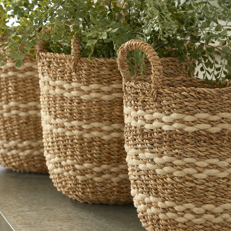Natural Seagrass and Jute Round Storage Baskets, Set of 3
