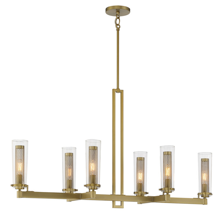 Soft Brass and Clear Glass 6-Light Island Chandelier