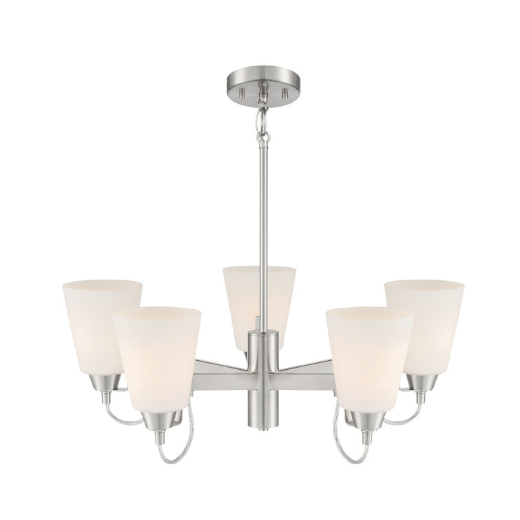 Elegant Mini 5-Light Chandelier in Brushed Nickel with Etched Opal Glass