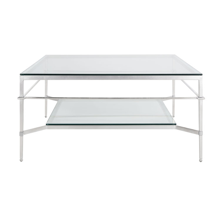 Mieka Silver Glass Coffee Table with Storage Shelf