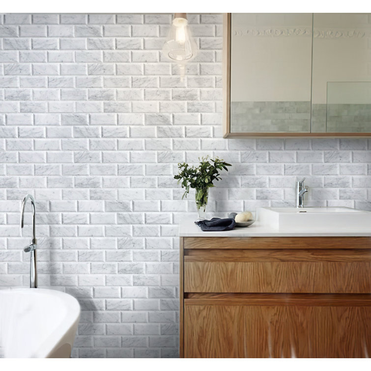 3" x 6" Polished Beveled Marble Look Subway Tile