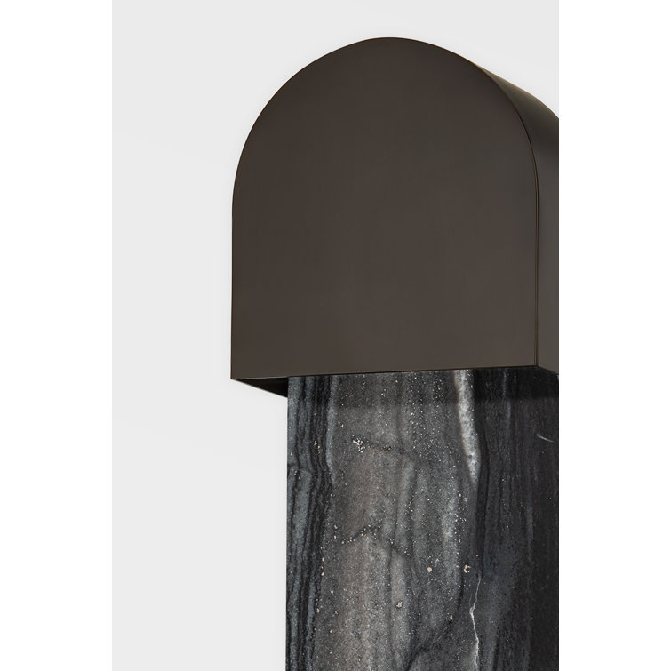 Black Steel Dimmable Wall Sconce with Marble Accent