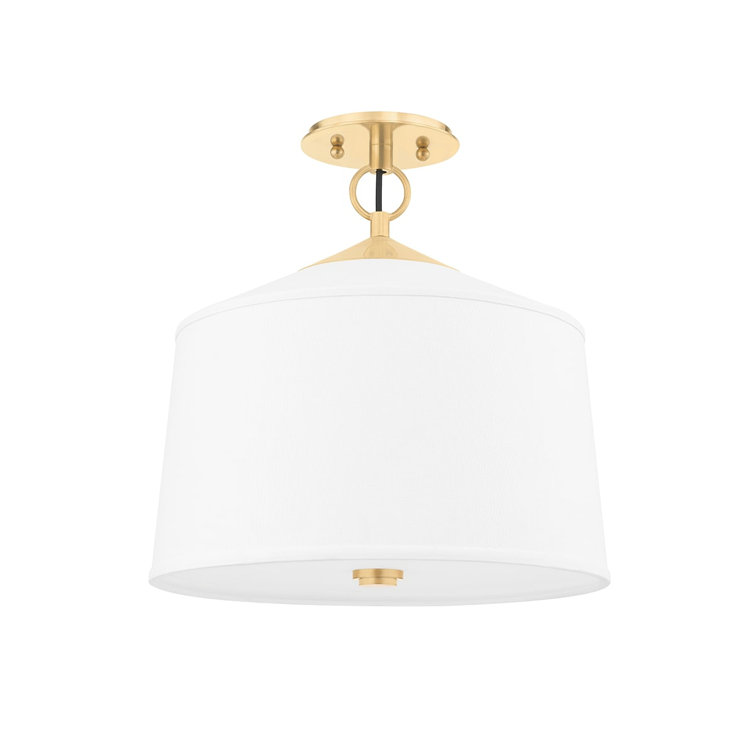 Aged Brass 14" Drum Semi-Flush Mount with Linen Shade