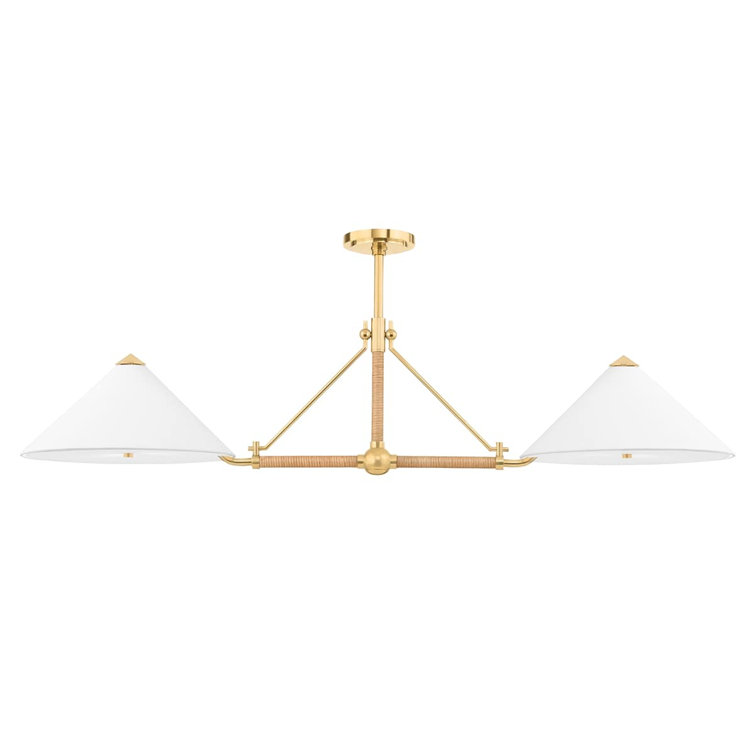 Axton Belgian Linen Shade 4-Light Aged Brass Island Pendant