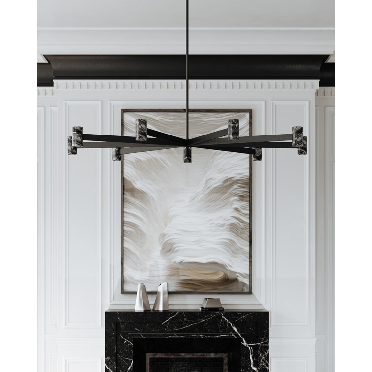 Murray Hill 9-Light Black Brass LED Chandelier with Alabaster Globes