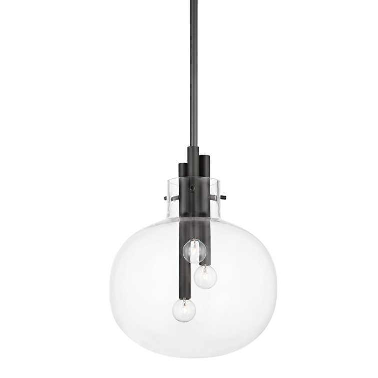 Hempstead Black Brass Globe 3-Light Pendant with Clear Glass