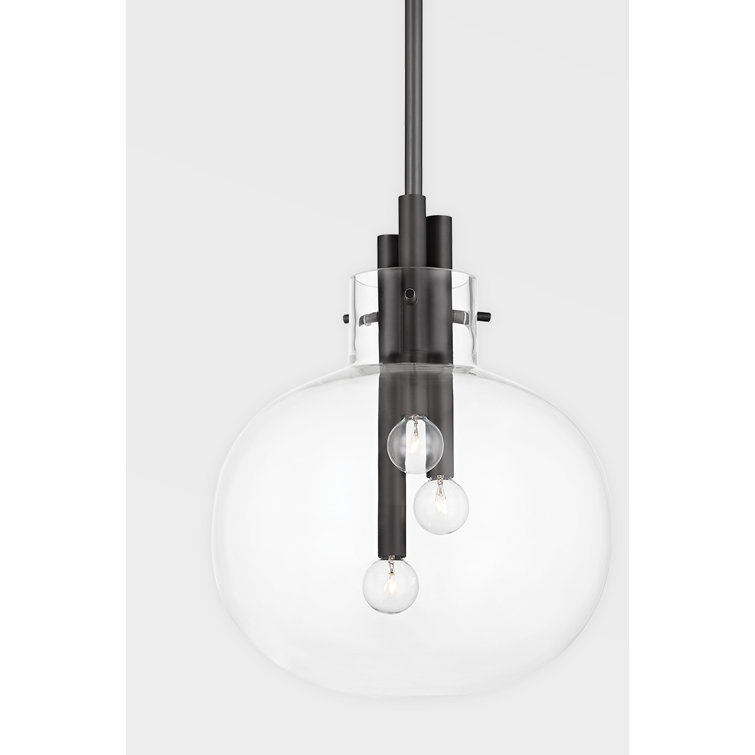 Black Brass and Clear Glass Globe Pendant Light