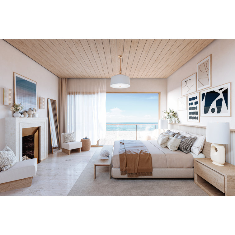 Aged Brass 3-Light Pendant with White Linen Shade and Rattan Accents