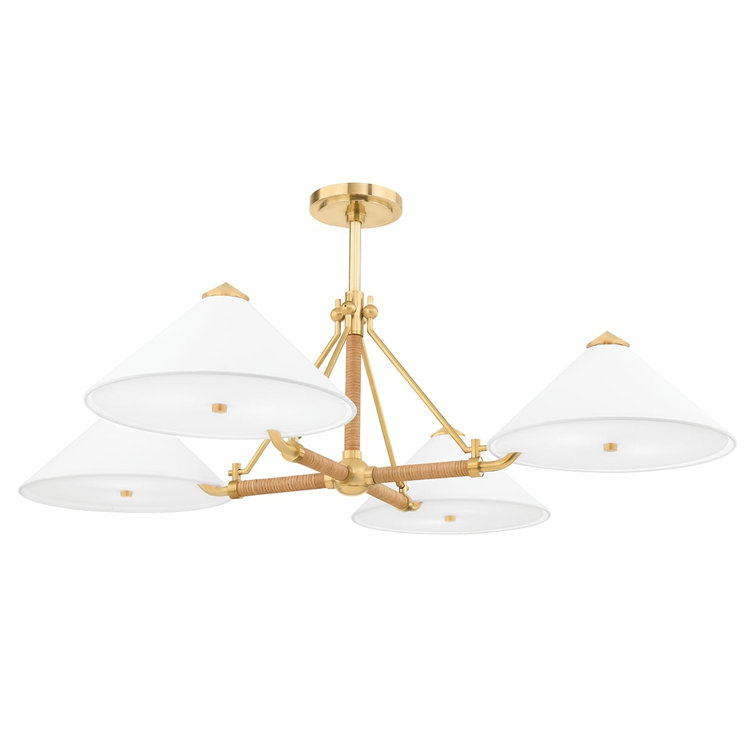 Aged Brass Sputnik Chandelier with Belgian Linen Shades