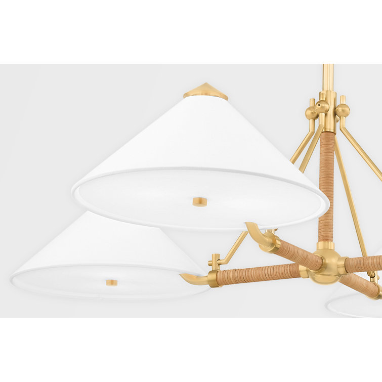 Aged Brass Sputnik Chandelier with Belgian Linen Shades