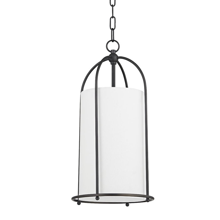 Orlando Smooth Black Brass Drum Pendant with Belgian Linen Shade