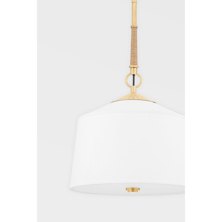 Aged Brass Elegance 14" Pendant with White Linen Shade