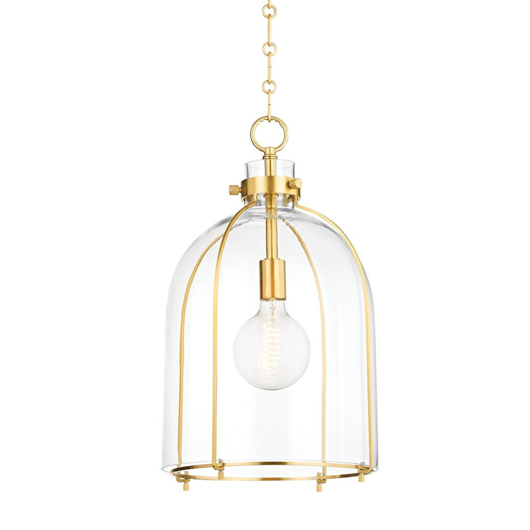 Eldridge Dome-Shaped Aged Brass Pendant Light with Clear Glass