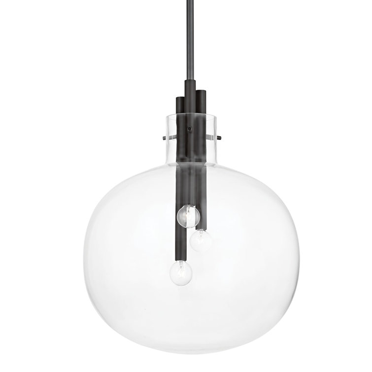 Black Brass and Clear Glass Globe Pendant Light
