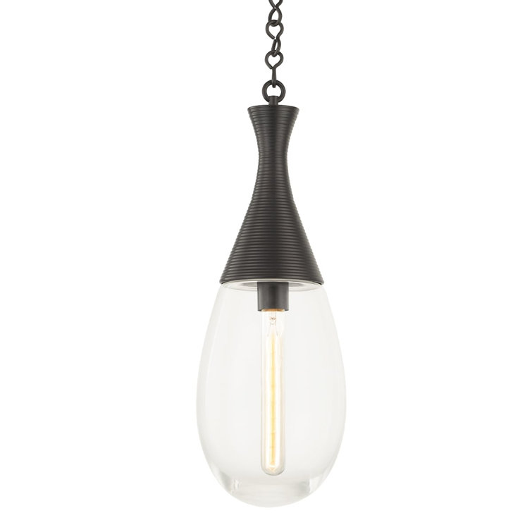 Black Brass and Clear Glass Teardrop Pendant Light