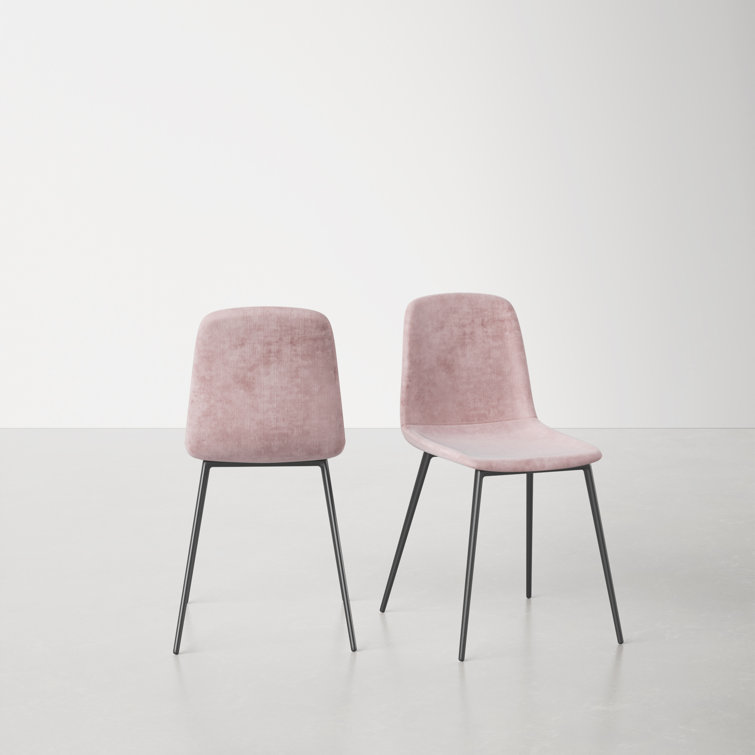Blush Velvet Upholstered Metal Frame Side Chair Set