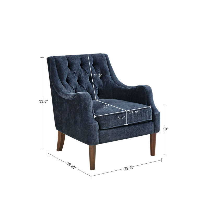 Elegant Navy Velvet Wood Accent Chair with Button Tufting
