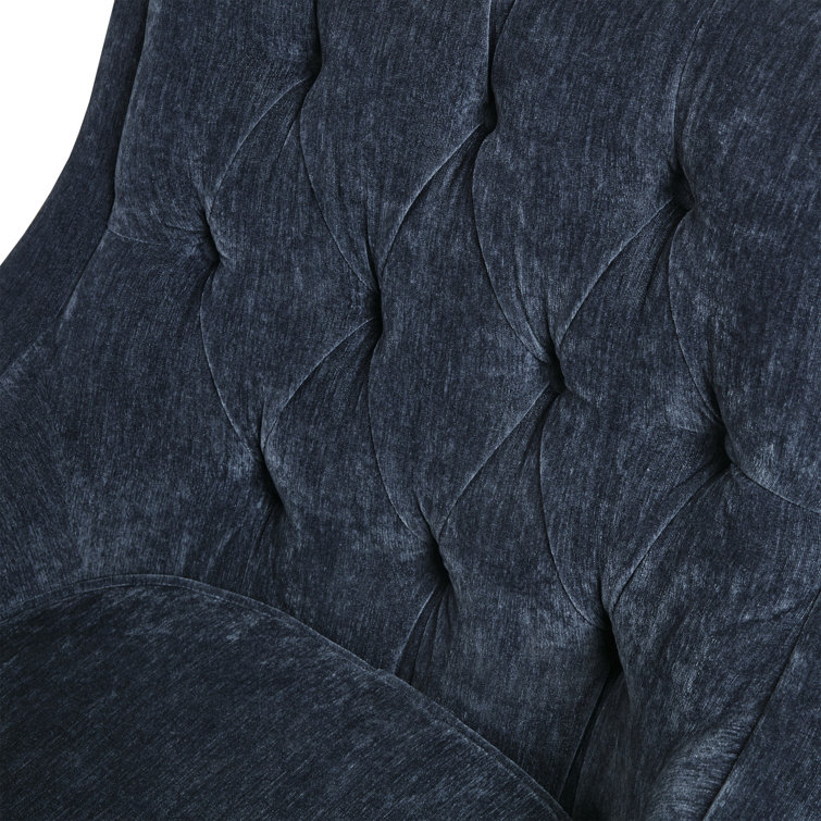 Elegant Navy Velvet Wood Accent Chair with Button Tufting
