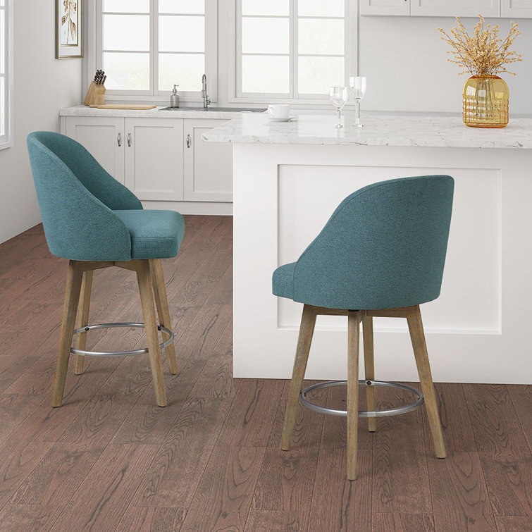 Elegant Reclaimed Grey Swivel Counter Stool with Metal Ring Footrest