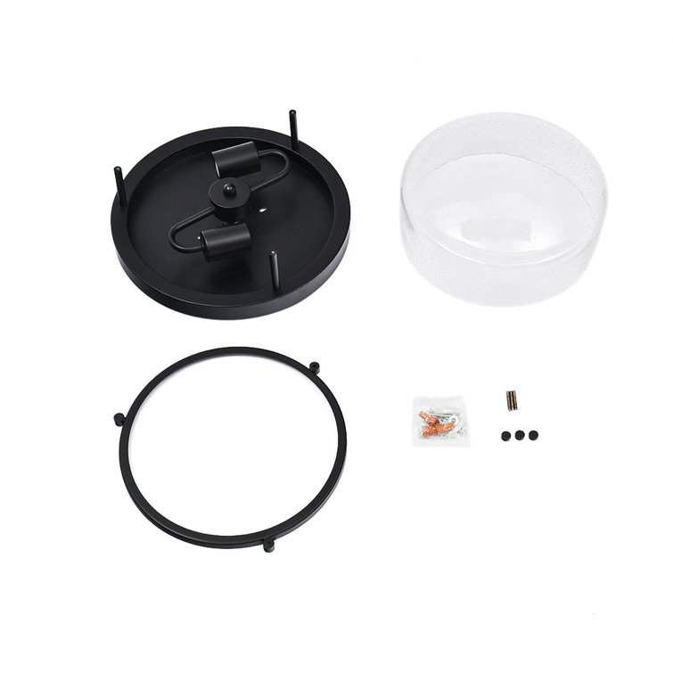 Matte Black Farmhouse Drum Flush Mount with Seeded Glass Shade