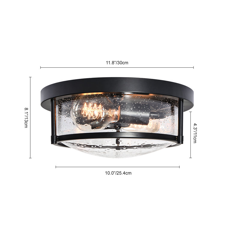 Matte Black Farmhouse Drum Flush Mount with Seeded Glass Shade