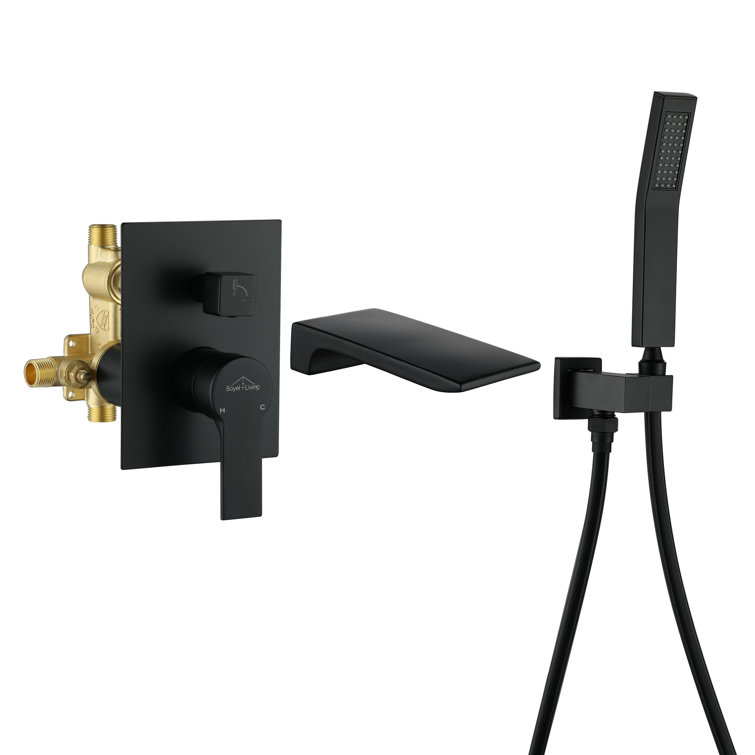 Matte Black Wall Mount Roman Tub Faucet with Hand Shower