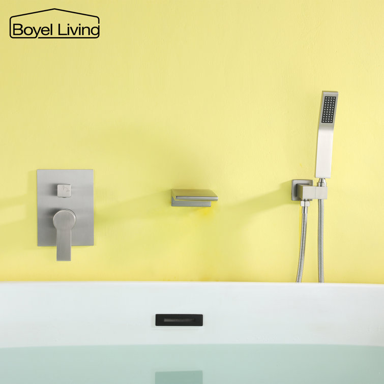 Brushed Nickel Wall-Mount Waterfall Tub Faucet with Hand Shower