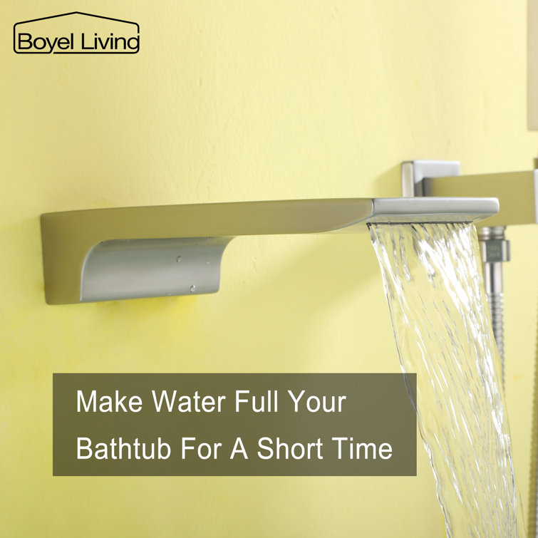 Brushed Nickel Wall-Mount Waterfall Tub Faucet with Hand Shower