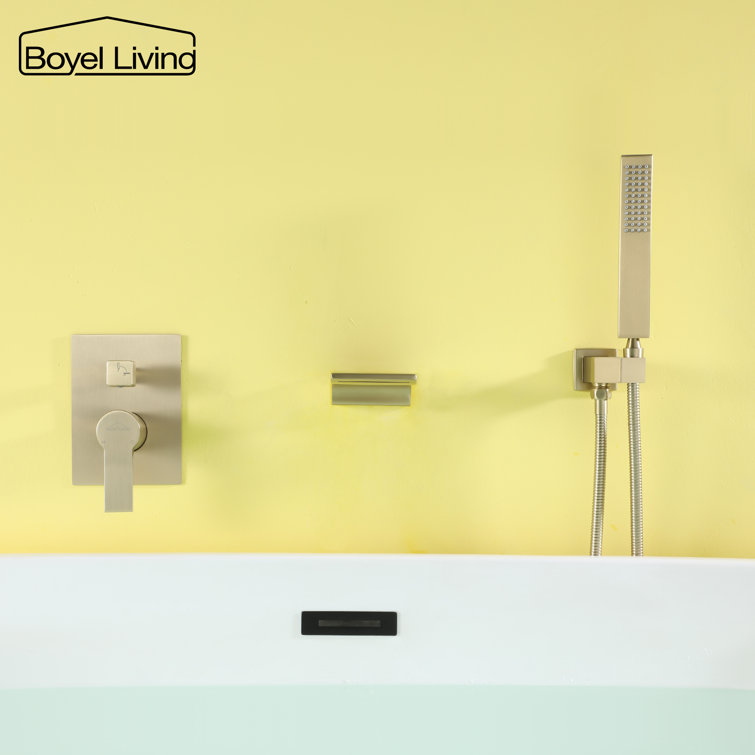 Brushed Gold Wall Mount Roman Tub Faucet with Hand Shower