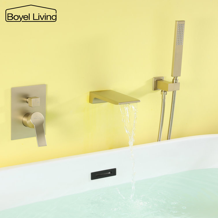 Brushed Gold Wall Mount Roman Tub Faucet with Hand Shower