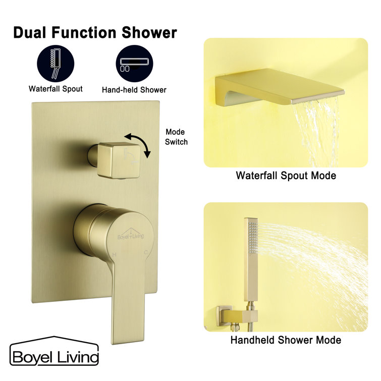 Brushed Gold Wall Mount Roman Tub Faucet with Hand Shower