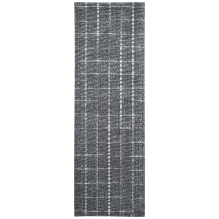 Charcoal Check Flat Woven Wool and Viscose Runner Rug