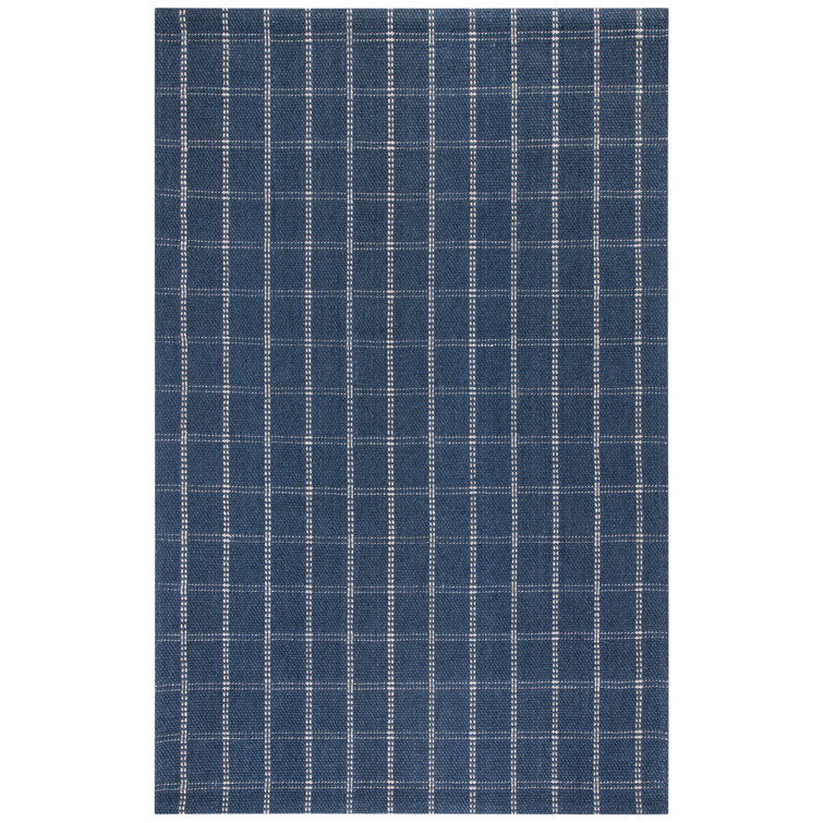 Tamworth Check Navy Hand-Knotted Wool-Viscose Blend Area Rug, 3' x 5'
