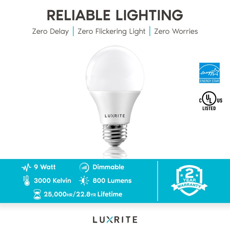 Luxrite 9W White Dimmable LED Light Bulb Pack