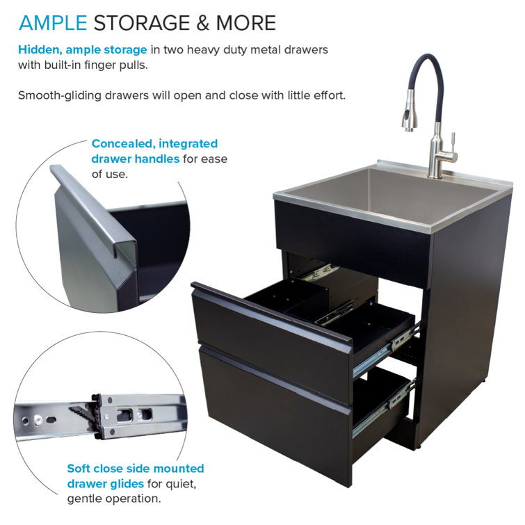 Matte Black Stainless Steel Laundry Utility Sink with Cabinet