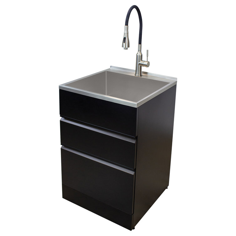 Matte Black Stainless Steel Laundry Utility Sink with Cabinet