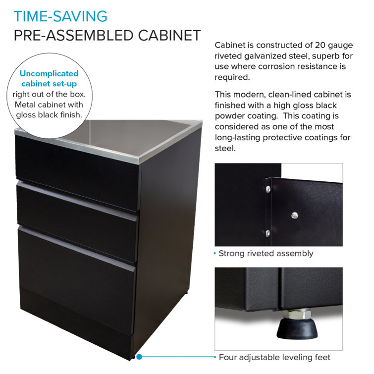 Matte Black Stainless Steel Laundry Utility Sink with Cabinet