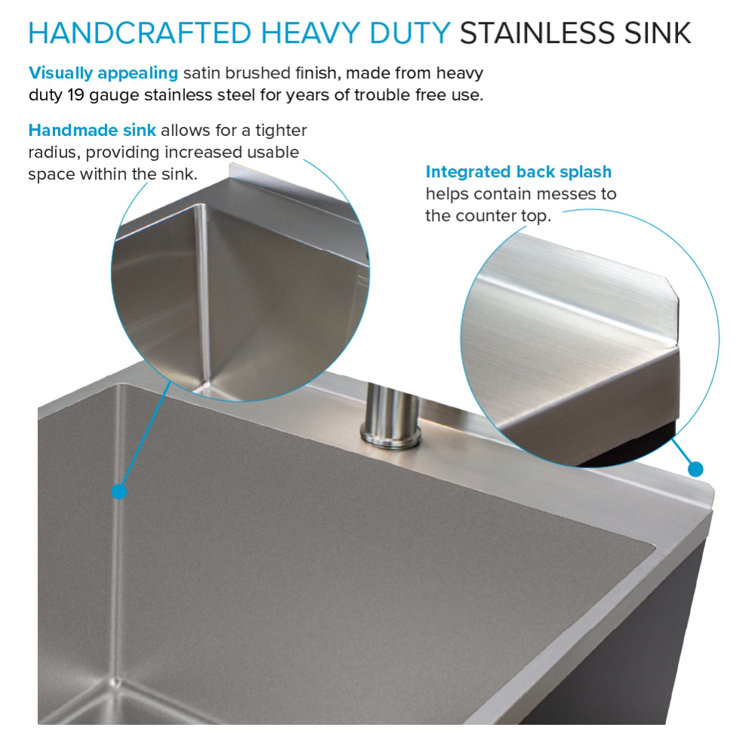 Matte Black Stainless Steel Laundry Utility Sink with Cabinet