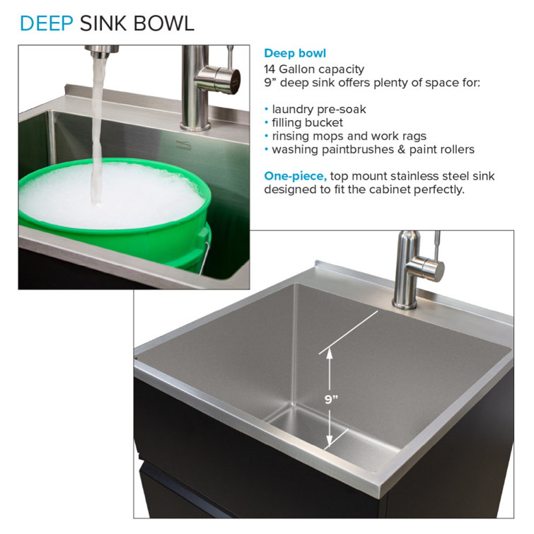 Matte Black Stainless Steel Laundry Utility Sink with Cabinet